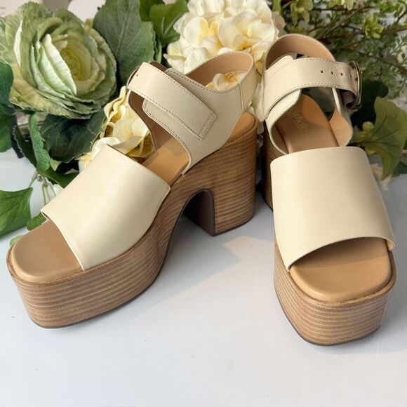 Seychelles * Mosh Pit Platform Sandals Ivory Leather Stacked Heel 10 Anthropolog - Picture 2 of 10